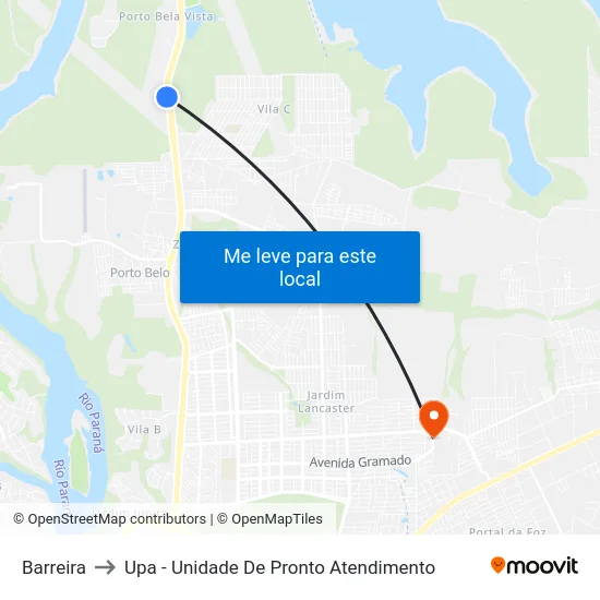 Barreira to Upa - Unidade De Pronto Atendimento map