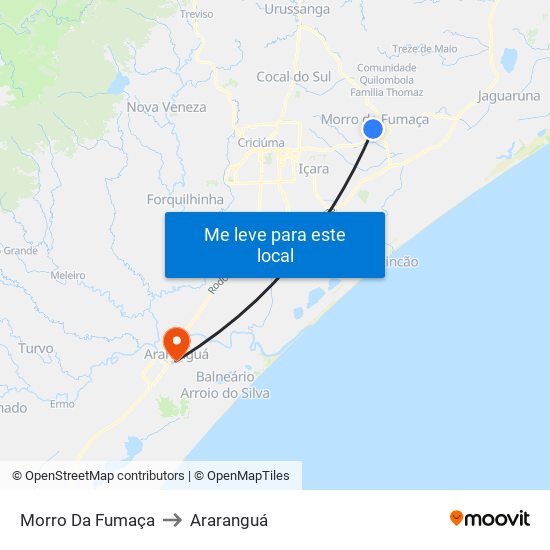 Morro Da Fumaça to Araranguá map