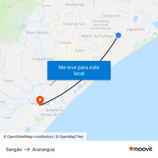 Sangão to Araranguá map