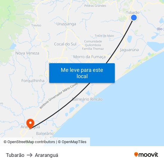 Tubarão to Araranguá map