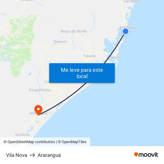 Vila Nova to Araranguá map