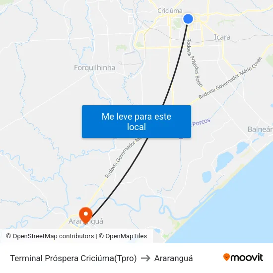 Terminal Próspera Criciúma(Tpro) to Araranguá map