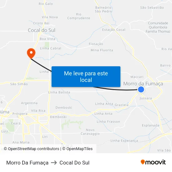 Morro Da Fumaça to Cocal Do Sul map