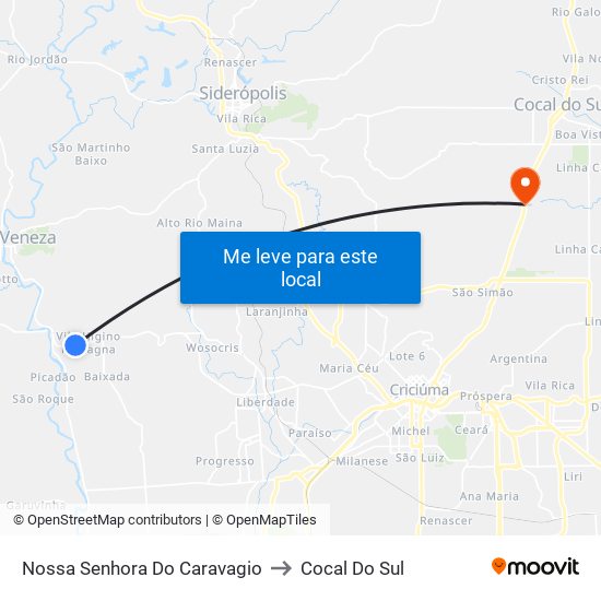 Nossa Senhora Do Caravagio to Cocal Do Sul map