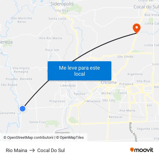 Rio Maina to Cocal Do Sul map