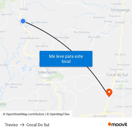 Treviso to Cocal Do Sul map