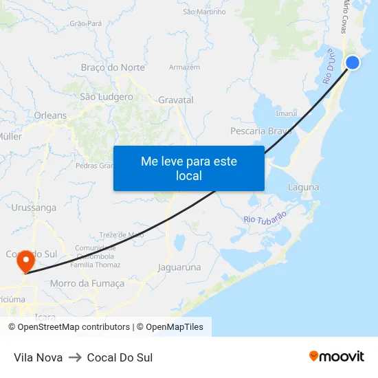 Vila Nova to Cocal Do Sul map