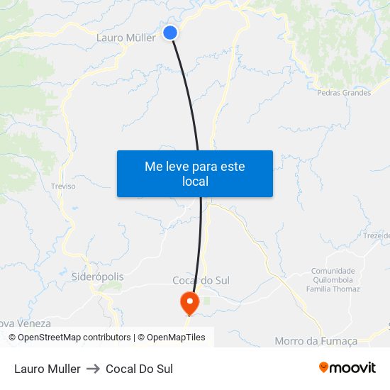 Lauro Muller to Cocal Do Sul map