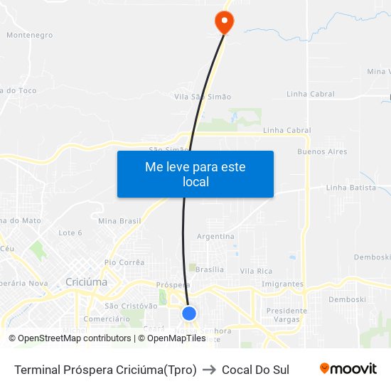 Terminal Próspera Criciúma(Tpro) to Cocal Do Sul map