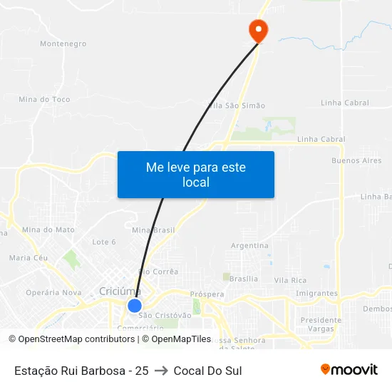 Estação Rui Barbosa - 25 to Cocal Do Sul map