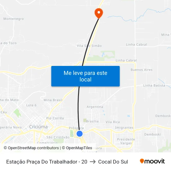 Estação Praça Do Trabalhador - 20 to Cocal Do Sul map