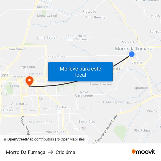 Morro Da Fumaça to Criciúma map