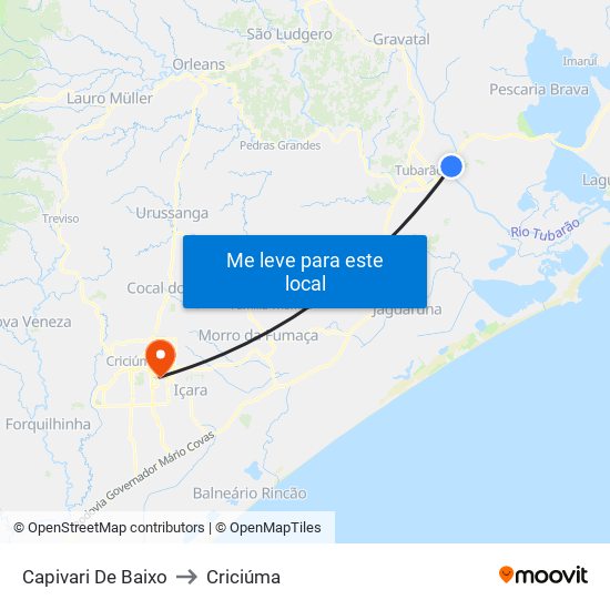Capivari De Baixo to Criciúma map