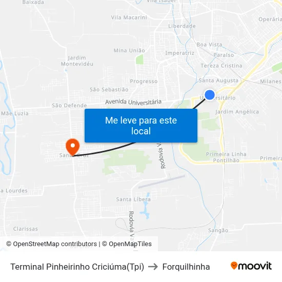 Terminal Pinheirinho Criciúma(Tpi) to Forquilhinha map