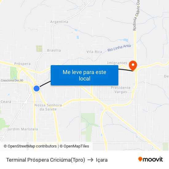 Terminal Próspera Criciúma(Tpro) to Içara map