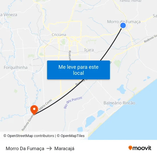 Morro Da Fumaça to Maracajá map