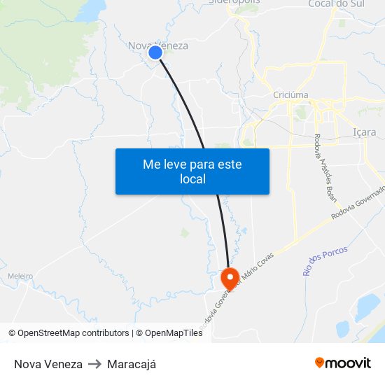 Nova Veneza to Maracajá map