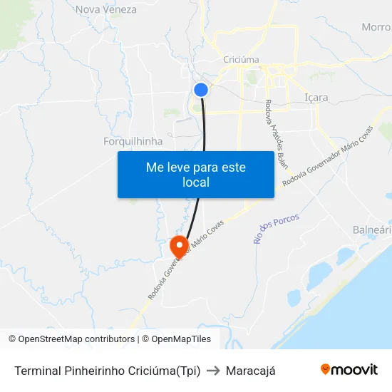 Terminal Pinheirinho Criciúma(Tpi) to Maracajá map