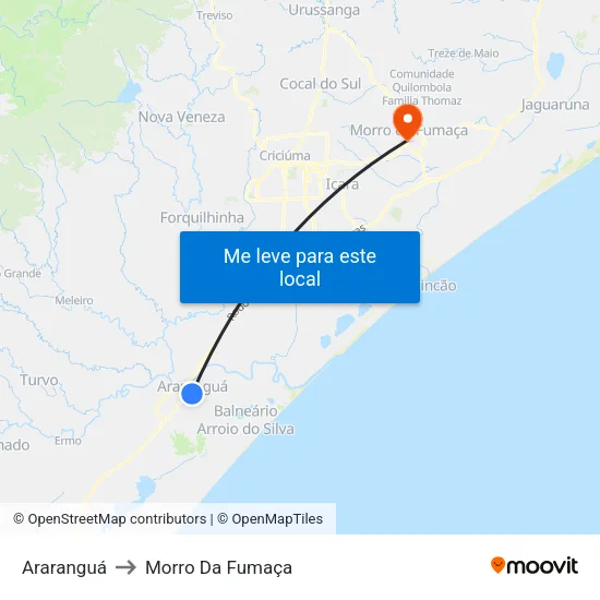 Araranguá to Morro Da Fumaça map