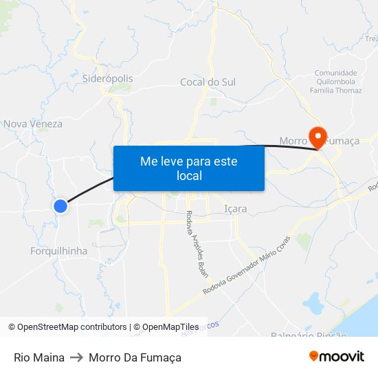 Rio Maina to Morro Da Fumaça map