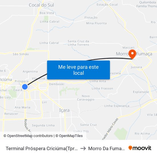 Terminal Próspera Criciúma(Tpro) to Morro Da Fumaça map