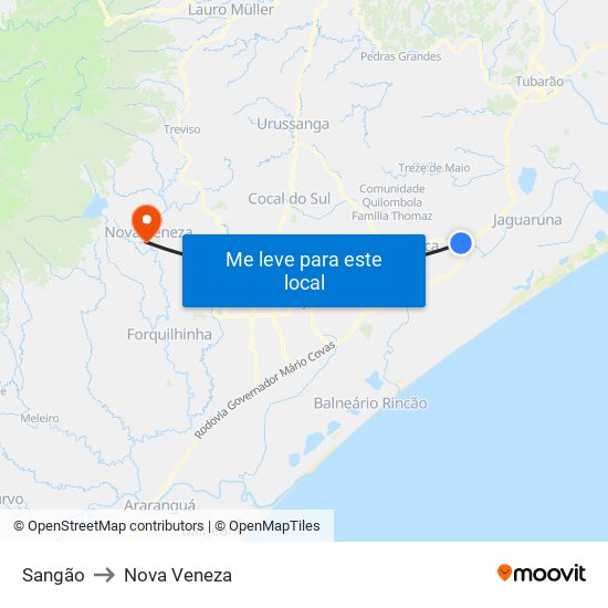 Sangão to Nova Veneza map