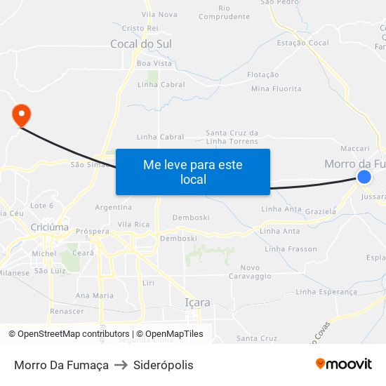 Morro Da Fumaça to Siderópolis map