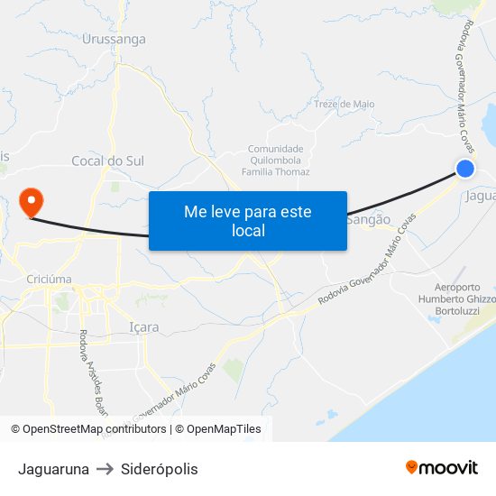Jaguaruna to Siderópolis map