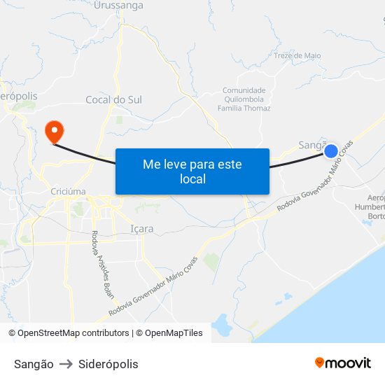Sangão to Siderópolis map