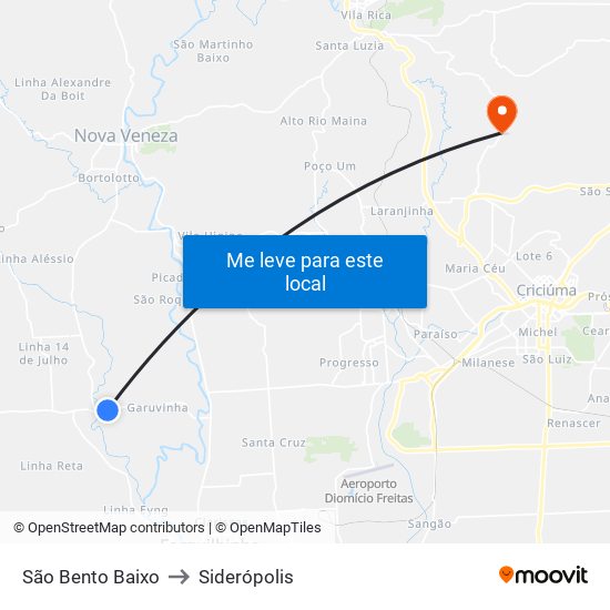 São Bento Baixo to Siderópolis map