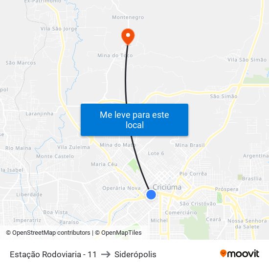 Estação Rodoviaria - 11 to Siderópolis map