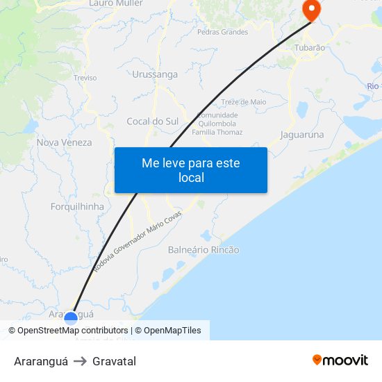 Araranguá to Gravatal map
