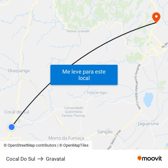 Cocal Do Sul to Gravatal map