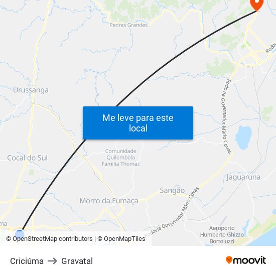 Criciúma to Gravatal map