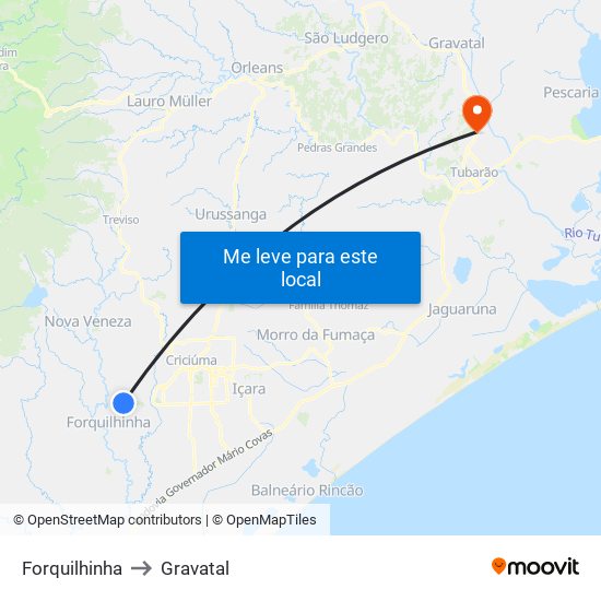 Forquilhinha to Gravatal map