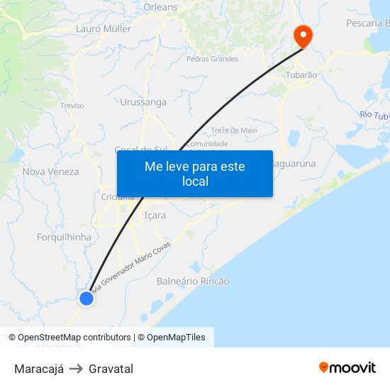 Maracajá to Gravatal map