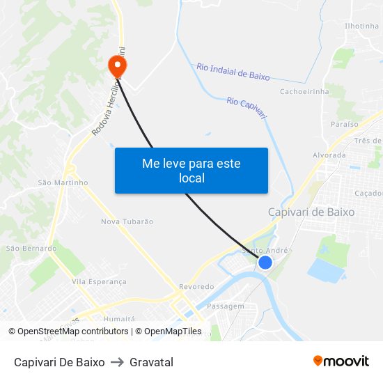 Capivari De Baixo to Gravatal map