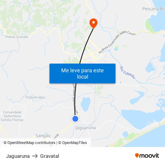 Jaguaruna to Gravatal map