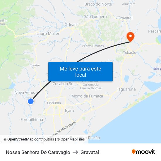 Nossa Senhora Do Caravagio to Gravatal map