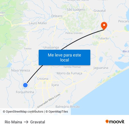 Rio Maina to Gravatal map