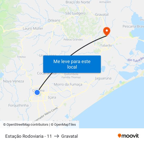 Estação Rodoviaria - 11 to Gravatal map