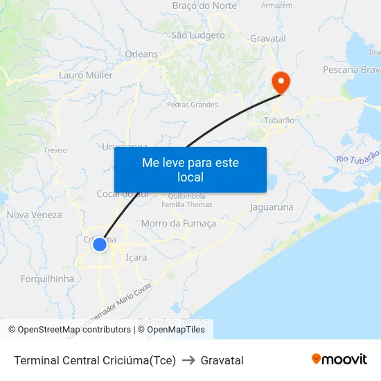 Terminal Central Criciúma(Tce) to Gravatal map