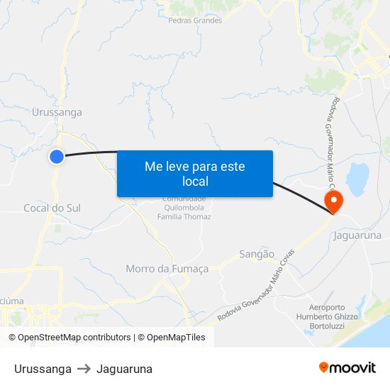 Urussanga to Jaguaruna map