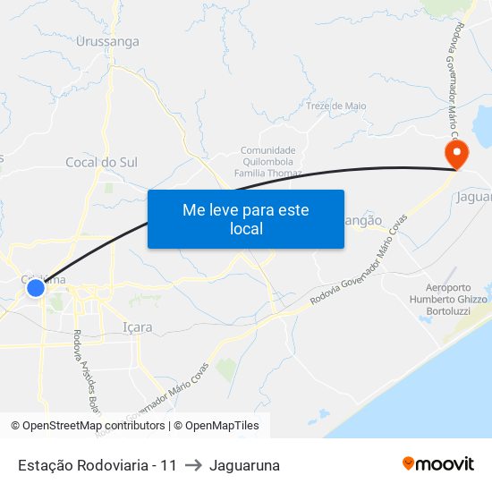 Estação Rodoviaria - 11 to Jaguaruna map