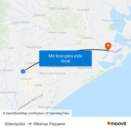 Siderópolis to Ribeirao Pequeno map