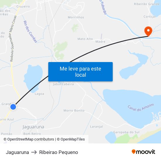 Jaguaruna to Ribeirao Pequeno map