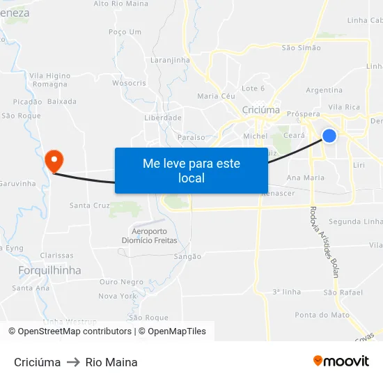 Criciúma to Rio Maina map