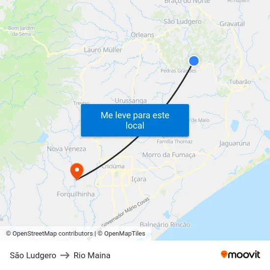 São Ludgero to Rio Maina map