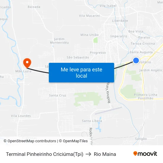 Terminal Pinheirinho Criciúma(Tpi) to Rio Maina map