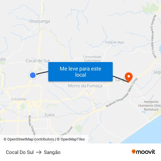 Cocal Do Sul to Sangão map